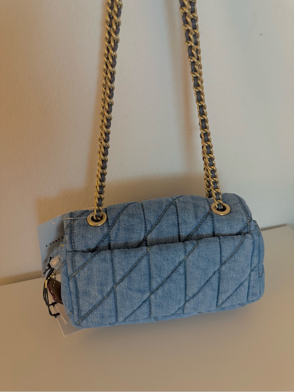 Coach Quilted Denim Crossbody with Gold Chain - Blue NWT Dust Bag Retail $475 - Picture 8 of 14